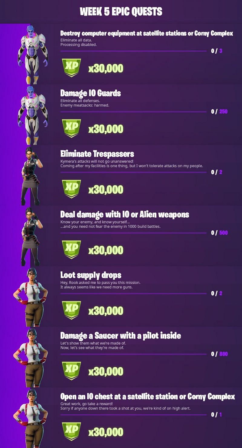 Leaked Fortnite Season 7 Week 5 Epic challenges (Image via ThePlatiumAgent/Twitter)