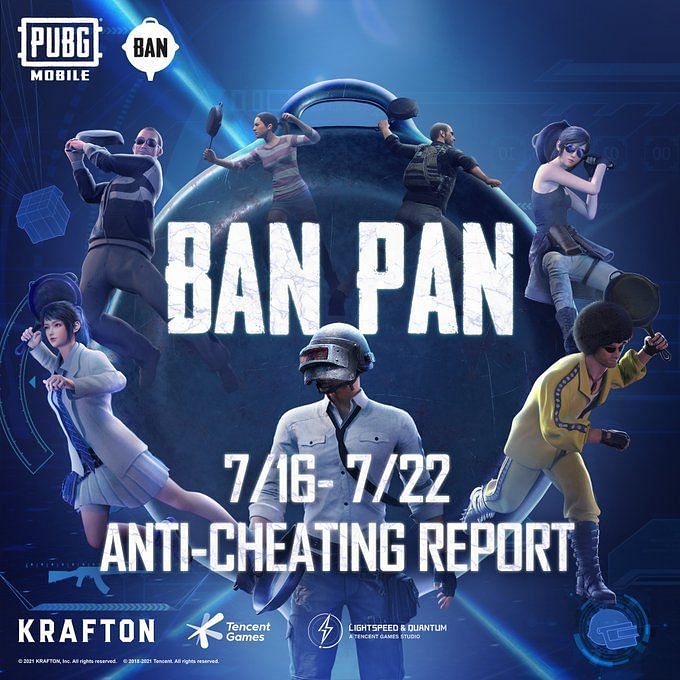 The PUBG Mobile anti-cheating report is dated July 16th to July 22nd