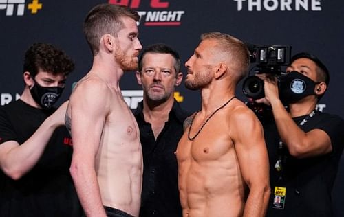 Cory Sandhagen (left); TJ Dillashaw (right)