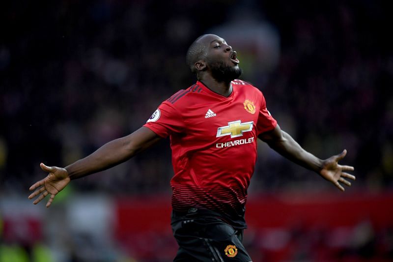 Romelu Lukaku celebrates after scoring a goal for Manchester United in the Premier League