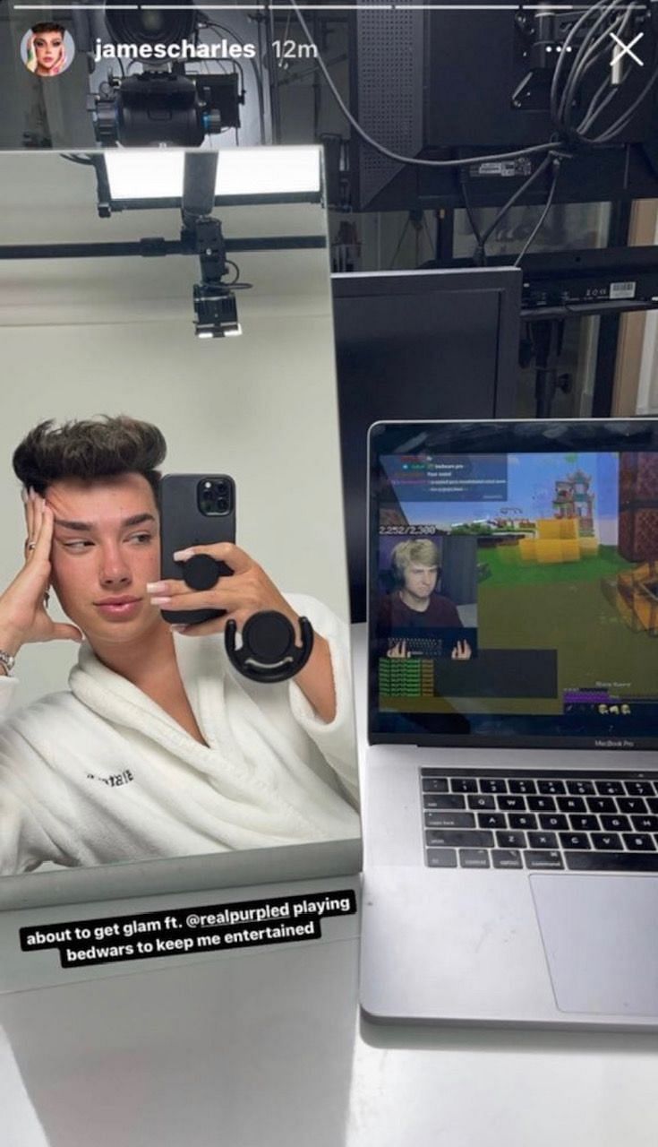 James Charles tags popular streamer Purpled, who happens to be a minor, in his story (Image via Instagram)