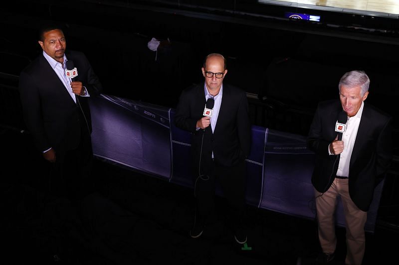 ESPN National commentators - (from right to left) Mike Breen, Jeff Van Gundy and Mark Jackson