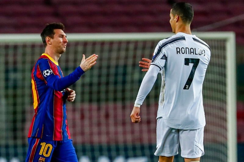 Cristiano Ronaldo (right) and Lionel Messi at Camp Nou last year.