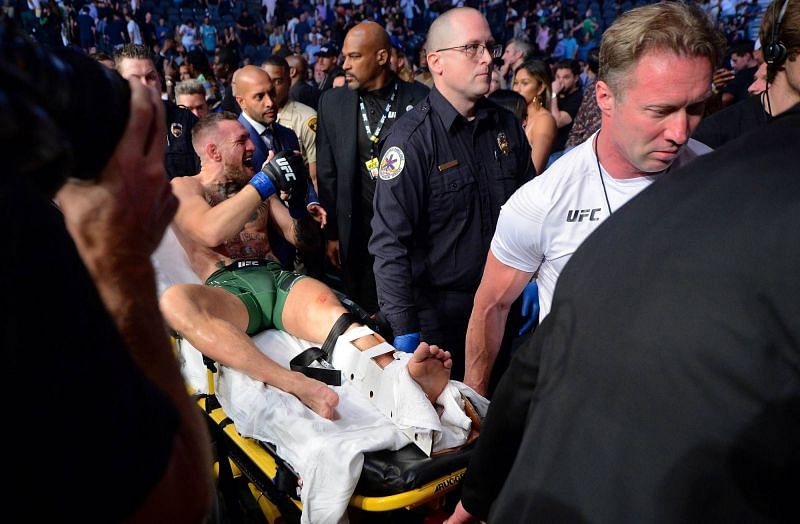 Conor McGregor went out on a stretcher after a doctor&#039;s stoppage at UFC 264.