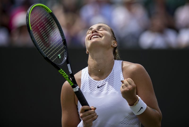 Aryna Sabalenka celebrates her win against Elena Rybakina