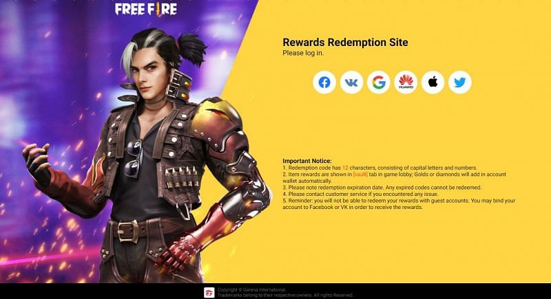 You are required to login using any one of the available methods (Image via Free Fire)