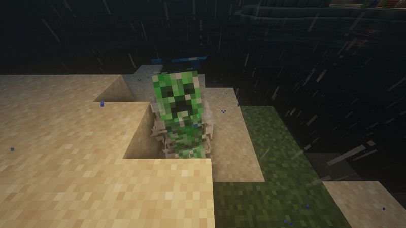 Charged creeper staring at the player (Image via Minecraft)