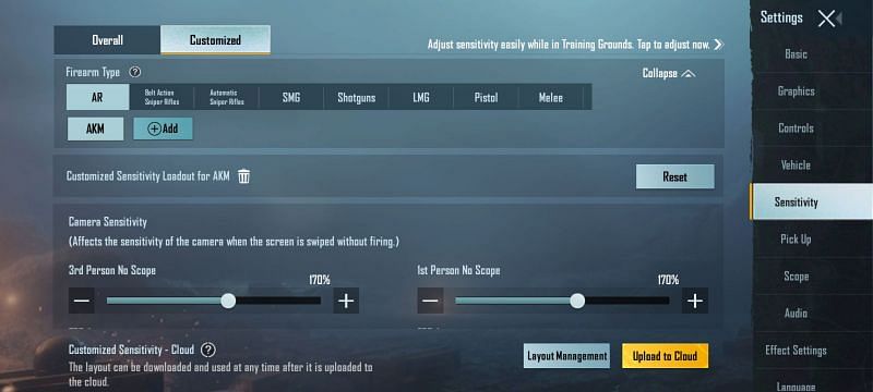 Players can set separate sensitivity for all weapons