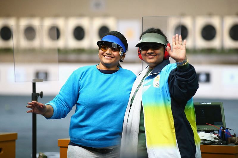 Rahi Sarnobat (L) at the 2014 Commonwealth Games