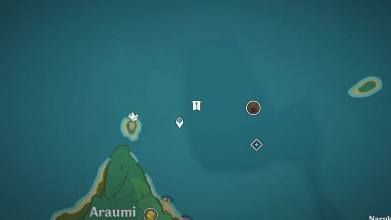 Map location for the old stone slate by the teleport waypoint in Araumi Ruins (image via Genshin Impact)