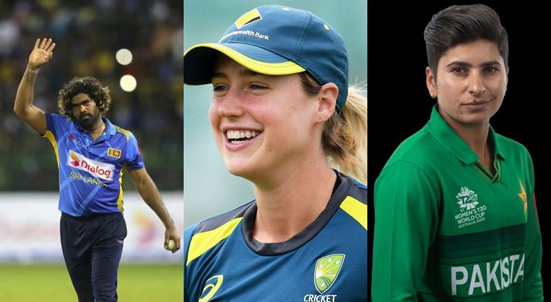 Lasith Malinga (left), Ellyse Perry (middle) and Nida Dar (right)