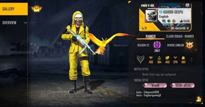 Aghori Gaming&rsquo;s Free Fire details (Image via Free Fire)