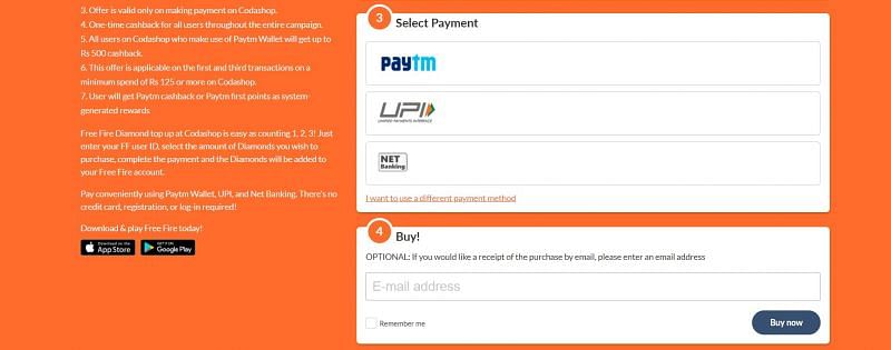 Players will have to choose on the mode of payment and click &quot;Buy now&quot;