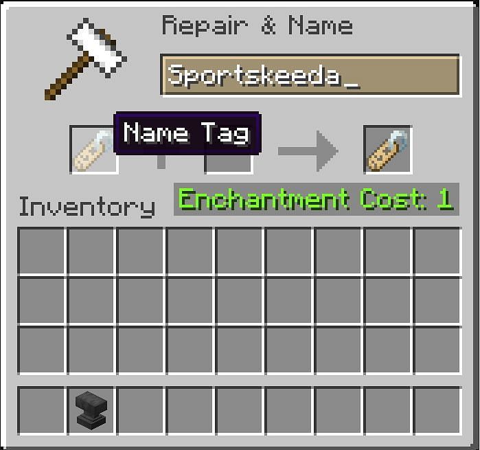 A name tag in an anvil (Image via Minecraft