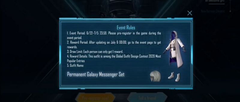 The pre-registration reward - Permanent Galaxy Messenger Set