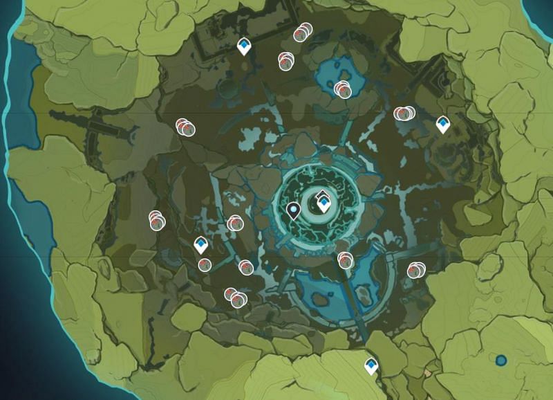 Windwheel Asters in Stormterror&#039;s lair (image via Genshin Impact Interactive World Map)