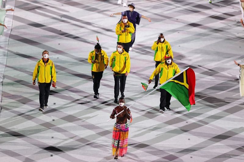 Flag bearer Riilio Rii of Team Vanuatu during the Opening Ceremony of the Tokyo 2020 Olympic Games