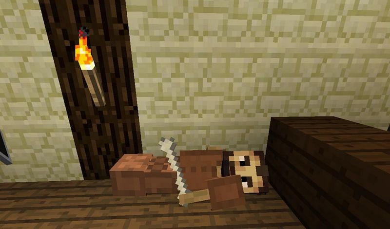 A map creator giving the appearance of a dead body using an armor stand (Image via u/Spektrumcoll on Reddit)