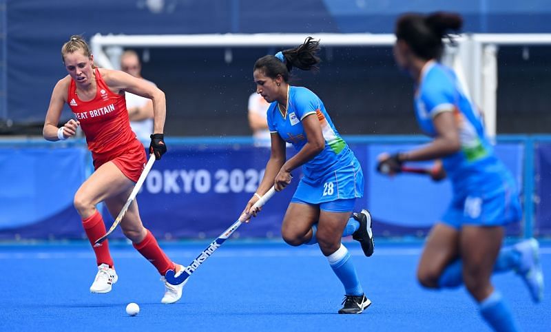 Indian skipper Rani in action against Great Britain.