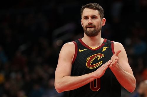 The Cleveland Cavaliers' Kevin Love #0 looks on against the Washington Wizards