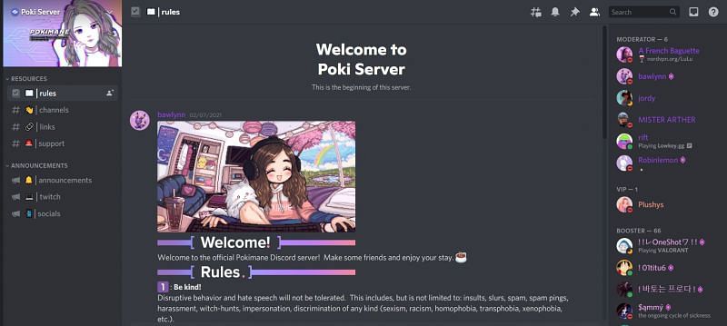 Homepage of the Pokimane Discord server (Image via Discord)
