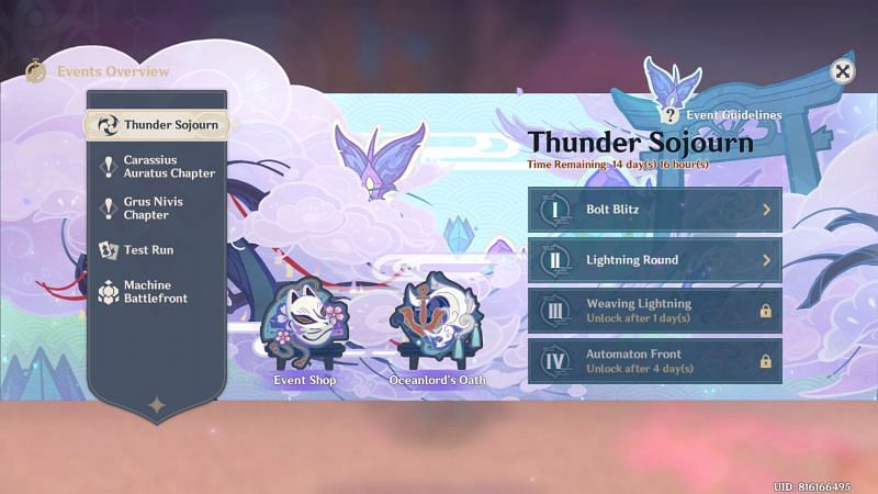 Thunder Sojourn event page (image via Genshin Impact)