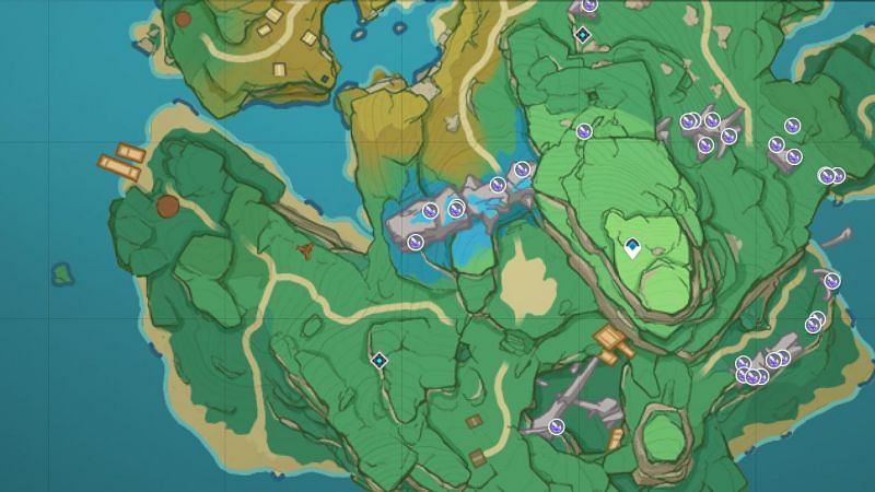 Crystal Marrow locations in Serpent&#039;s Head (image via Interactive World Map)
