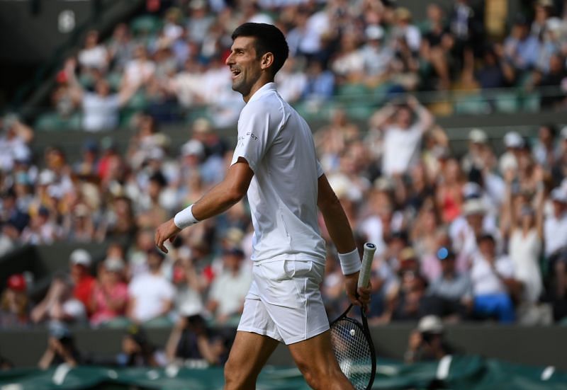 Novak Djokovic after beating Denis Kudla at the 2021 Wimbledon Championships