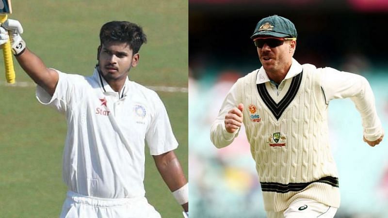 Shreyas Iyer during his India A double ton (L) and David Warner