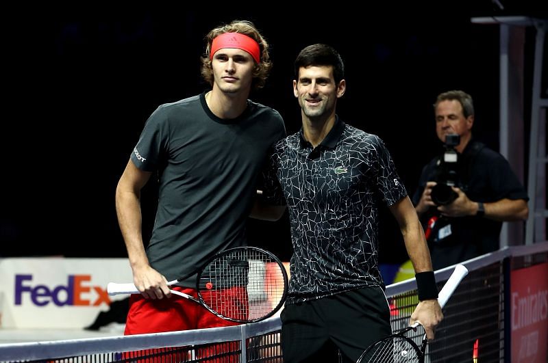 Alexander Zverev (L) and Novak Djokovic