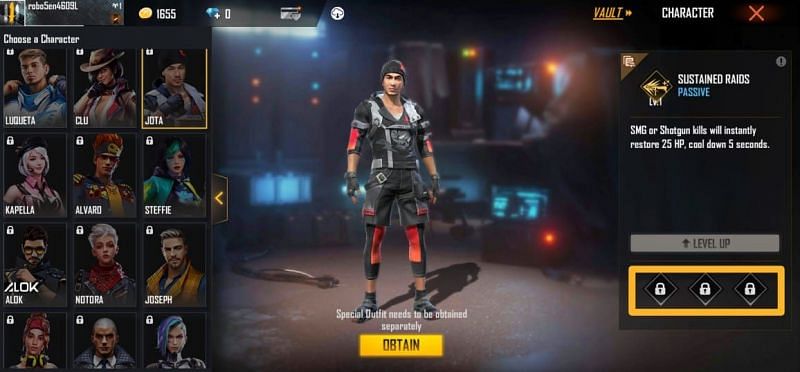 Every character has three skill slots (Image via Free Fire)