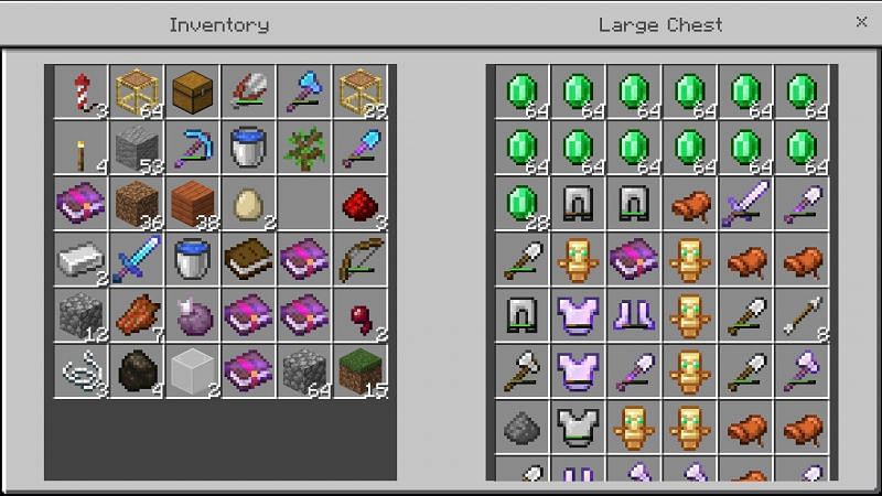 The loot that could be collected with a Minecraft raid farm (Image via Reddit)