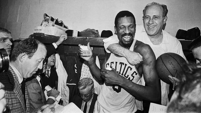 &lt;a href=&#039;https://www.sportskeeda.com/basketball/bill-russell&#039; target=&#039;_blank&#039; rel=&#039;noopener noreferrer&#039;&gt;Bill Russell&lt;/a&gt; celebrates with Red Auerbach [Photo by Bettmann/Getty Images]