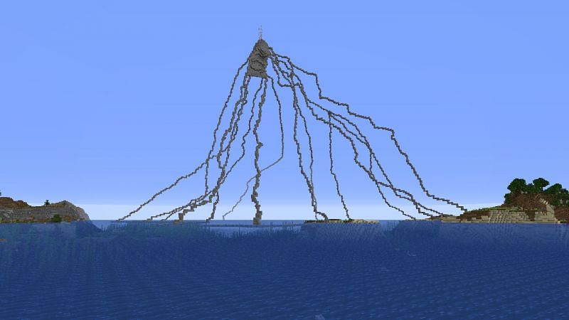 The frame of a massive volcano in Minecraft (Image via u/charlieril13 on Reddit)