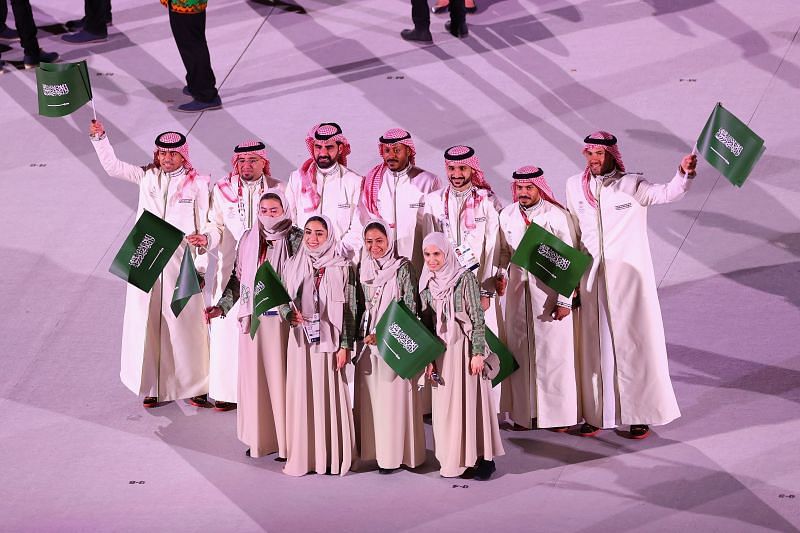 Athletes from Team Saudi Arabia are seen during the Opening Ceremony of the Tokyo 2020 Olympic Games