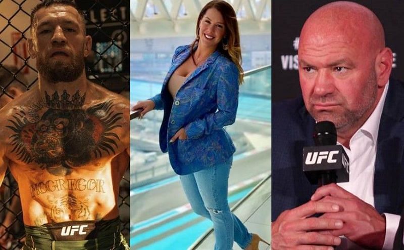 Conor McGregor (left); Jolie Poirier (center) and Dana White (right)