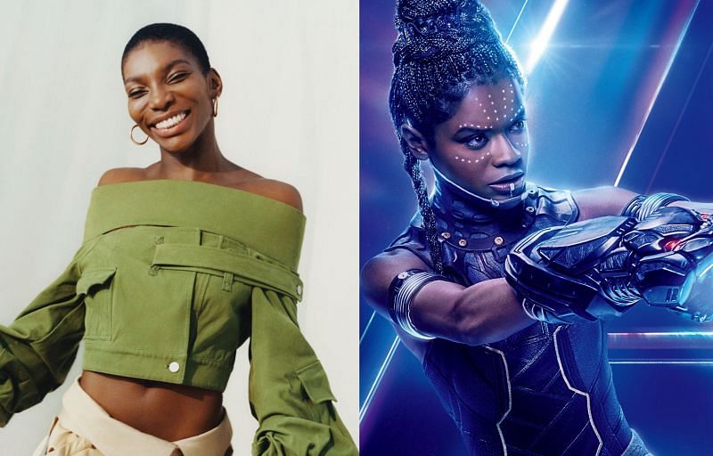 Michaela Coel, and Shuri (Letitia Wright). (Image via: Laura Coulson/ Vogue, and Marvel Studios)