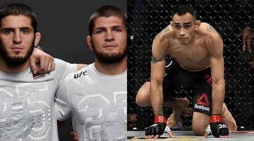 Islam Makhachev (extreme left) wants to fight Tony Ferguson (right)