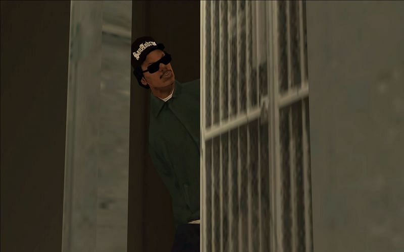 CJ, catching a glimpse of Ryder at the meeting (Image via GTA Wiki)