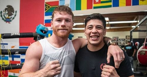 Canelo Alvarez and Brandon Moreno [Credits: @theassassinbaby on Instagram]