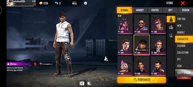 Gamers can buy characters from Free Fire Store (Image via Free Fire)