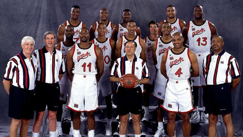 The USA men&#039;s basketball team in 1996.