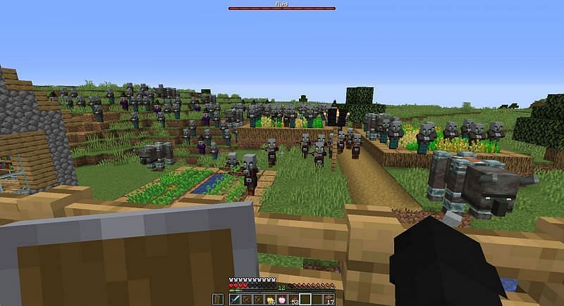 Pillagers ambushing a village in a raid(Image via Reddit)