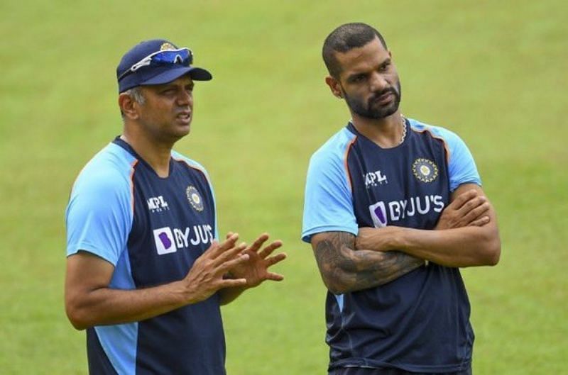 Rahul Dravid and Shikhar Dhawan. Pic: BCCI