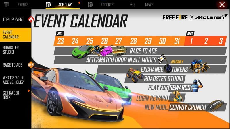 Event calendar of Free Fire x McLaren (Image via Free Fire)