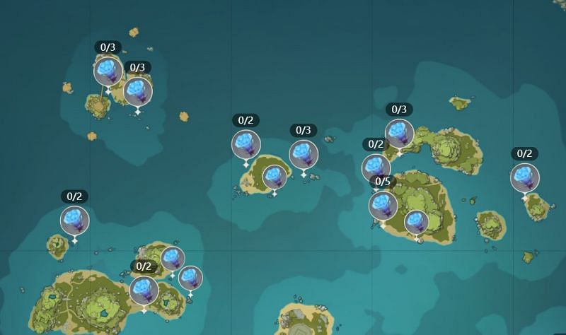 Sea Ganoderma locations in northern Golden Apple Archipelago (image via Genshin Impact)