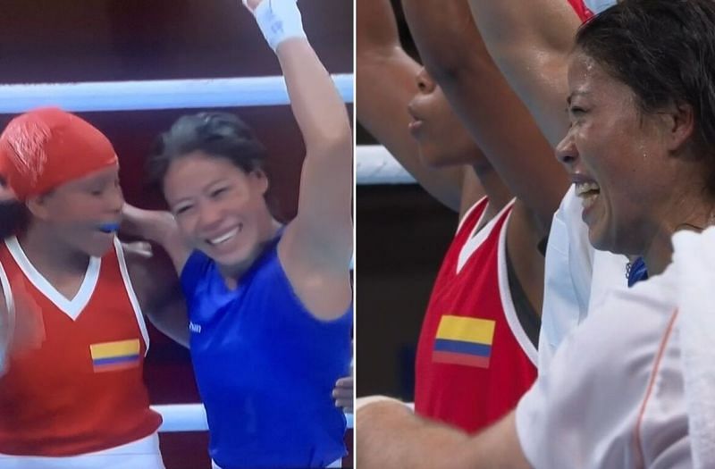 Mary Kom at the end of her round of 16 bout at the Tokyo Olympics
