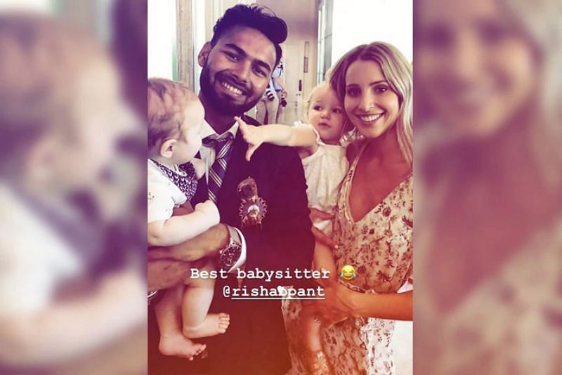 Rishabh Pant with Tim Paine's wife and kids. Pic: Bonnie Paine/ Instagram Story