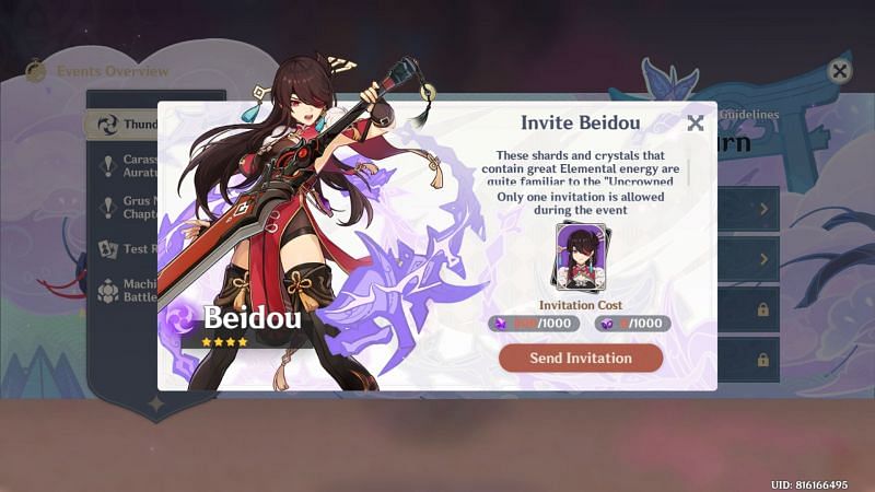 Free Beidou from Thunder Sojourn event (image via Genshin Impact)