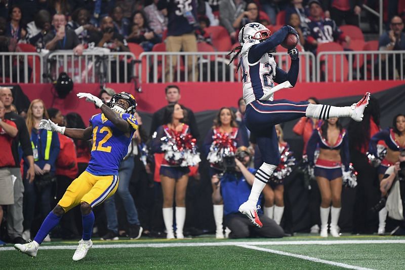 Gilmore grabs an interception during Super Bowl LIII